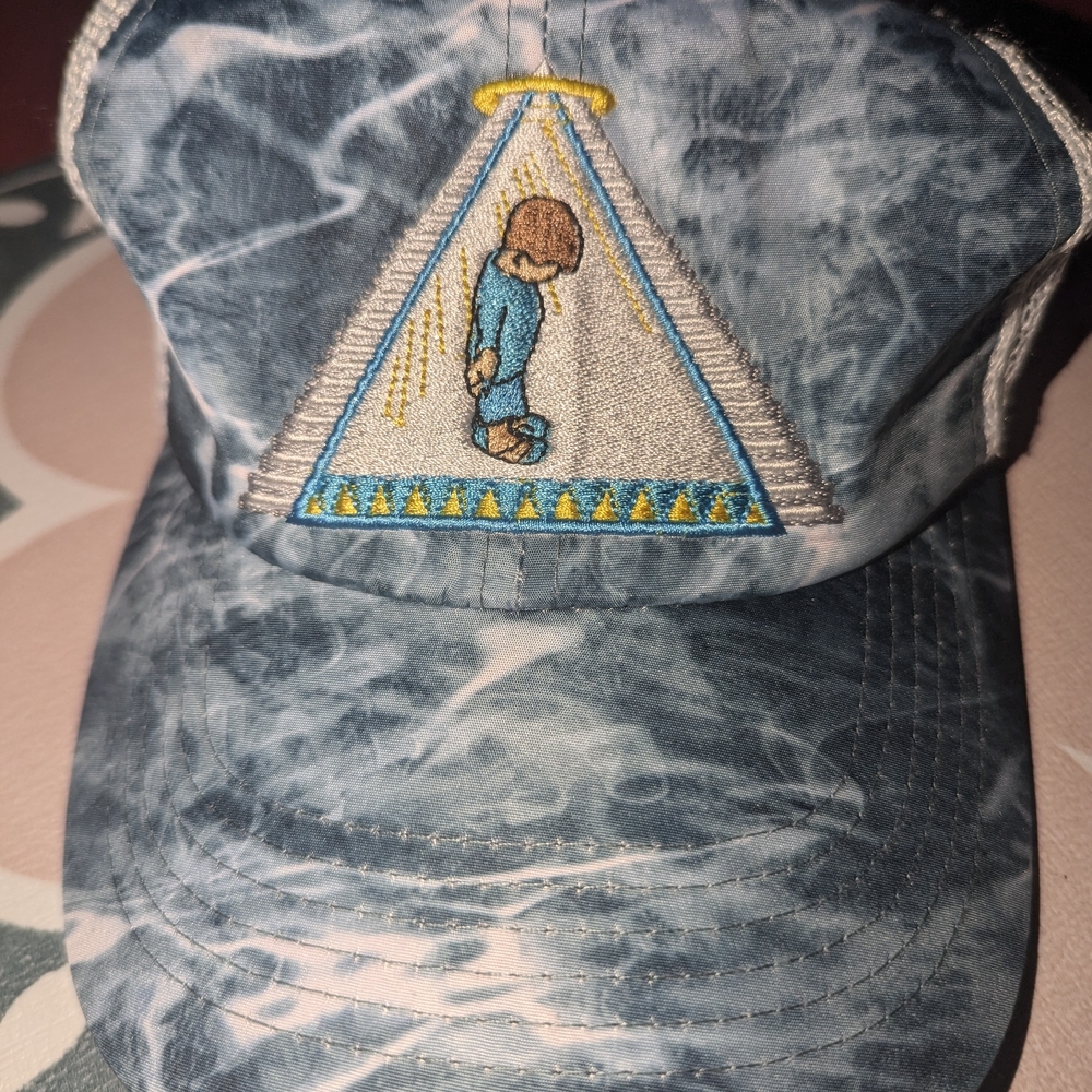 Blue Tie-Dye Cap with Embroidered Design